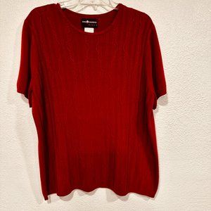 Sag Harbor Pullover Sweater Red Short Sleeves Soft Knit Round Neck Women Size 2X